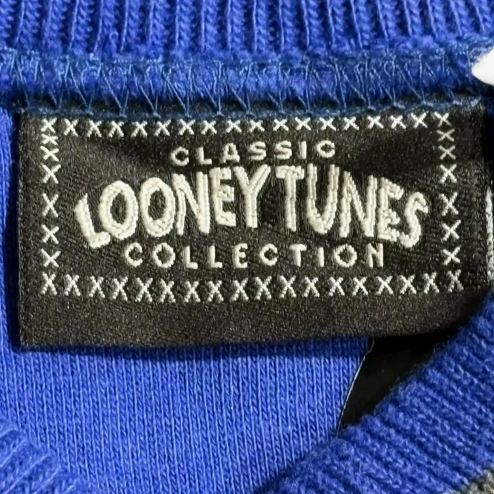 Vintage Looney Tunes Sweatshirt Boys M 10-12 Blue Sylvester Tweety Graphic 90s